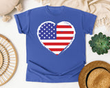 American Flag Heart White graphic tee in Flo Blue