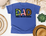 Dad Man Myth Legend Brown 2 graphic tee in Flo Blue