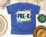 Pre-K Notebook Bow graphic tee in Flo Blue