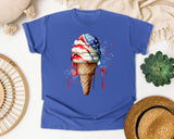 Patriotic Ice Cream Cone Grey graphic tee in Flo Blue