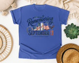 Remembering September 11 graphic tee in Flo Blue