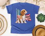 Puppy With American Flag graphic tee in Flo Blue
