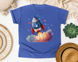 Rocket Launch With Stars graphic tee in Flo Blue