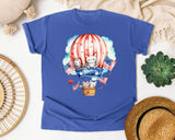 Bunnies In Hot Air Balloon graphic tee in Flo Blue