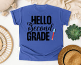 Hello Second Grade Pen graphic tee in Flo Blue