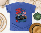 Red White And Boom graphic tee in Flo Blue