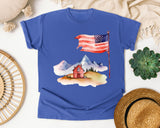Flag Over Farmhouse graphic tee in Flo Blue