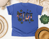 All American Girl Brown graphic tee in Flo Blue