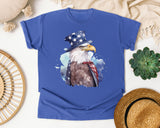 Eagle In Flag Hat Grey graphic tee in Flo Blue