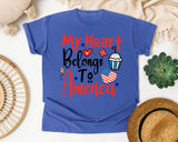 My Heart Belongs To America Red graphic tee in Flo Blue