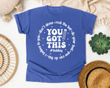 You Got This Test Day White graphic tee in Flo Blue