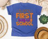 Happy First Day Of School White 2 3 graphic tee in Flo Blue