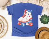 Patriotic Roller Skate graphic tee in Flo Blue