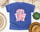 Livin That Football Mom Life Pink graphic tee in Flo Blue
