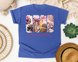 Game Day Football Bows graphic tee in Flo Blue