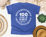 Happy Happy Happy 100 Days Of School White graphic tee in Flo Blue