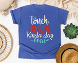 Touch Down Kinda Day Cream graphic tee in Flo Blue