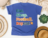 Eat Sleep Football Repeat Stacked graphic tee in Flo Blue