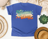 Game Day Retro Stripes graphic tee in Flo Blue