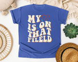 My Heart Is On That Field Groovy graphic tee in Flo Blue
