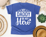 My Daddy Is My Hero White 3 graphic tee in Flo Blue