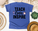 Teach Love Inspire Coffee graphic tee in Flo Blue