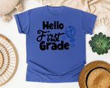 Hello First Grade Globe graphic tee in Flo Blue