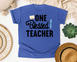 One Blessed Teacher Pen graphic tee in Flo Blue