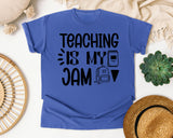 Teaching Is My Jam Backpack graphic tee in Flo Blue