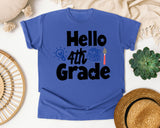 Hello 4th Grade Backpack graphic tee in Flo Blue