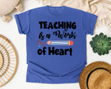 Teaching Is A Work Of Heart Pencil graphic tee in Flo Blue