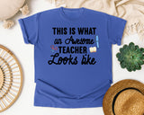 This Is What An Awesome Teacher Looks Like graphic tee in Flo Blue