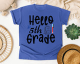 Hello 5th Grade Backpack Bulb graphic tee in Flo Blue