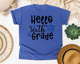 Hello Sixth Grade Backpack graphic tee in Flo Blue