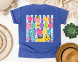 Second Grade Crayons Smiley graphic tee in Flo Blue