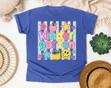 Kindergarten Crayons Smiley graphic tee in Flo Blue