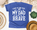 Land Of The Free Because My Dad Was Brave White 2 graphic tee in Flo Blue
