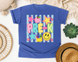 Pre-K Crayons Smiley graphic tee in Flo Blue