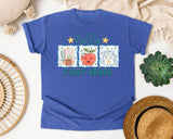 Hello First Grade Frames graphic tee in Flo Blue