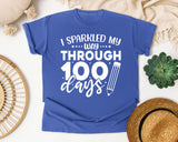 I Sparkled My Way Through 100 Days White 2 graphic tee in Flo Blue