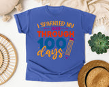 I Sparkled My Way Through 100 Days White 2 3 graphic tee in Flo Blue