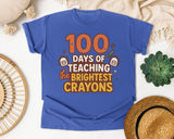 100 Days Of Teaching The Brightest Crayons graphic tee in Flo Blue