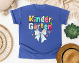 Kindergarten Paper Bow Pastel graphic tee in Flo Blue