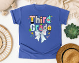 Third Grade Paper Bow graphic tee in Flo Blue