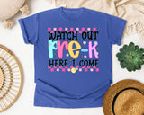 Watch Out Pre-K Here I Come graphic tee in Flo Blue