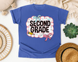 Second Grade Scallop Bow graphic tee in Flo Blue