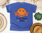 First Grade Vibes Smiley graphic tee in Flo Blue