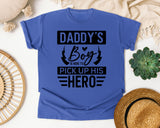 Daddy's Boy Is Here To Pick Up His Hero White graphic tee in Flo Blue