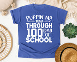 Poppin My Way Through 100 Days Of School White 2 graphic tee in Flo Blue