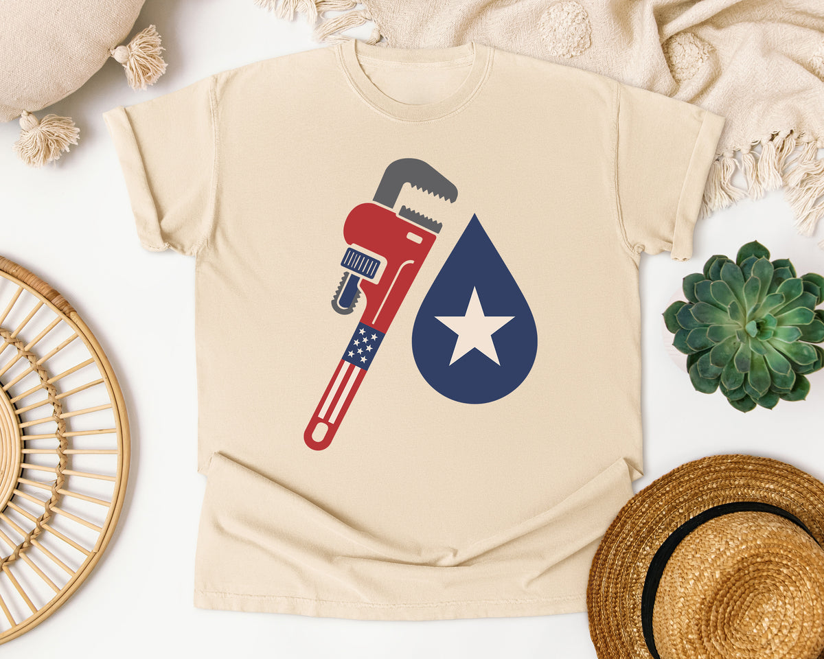 Patriotic Pipe Wrench Water Drop Comfort Colors Shirt